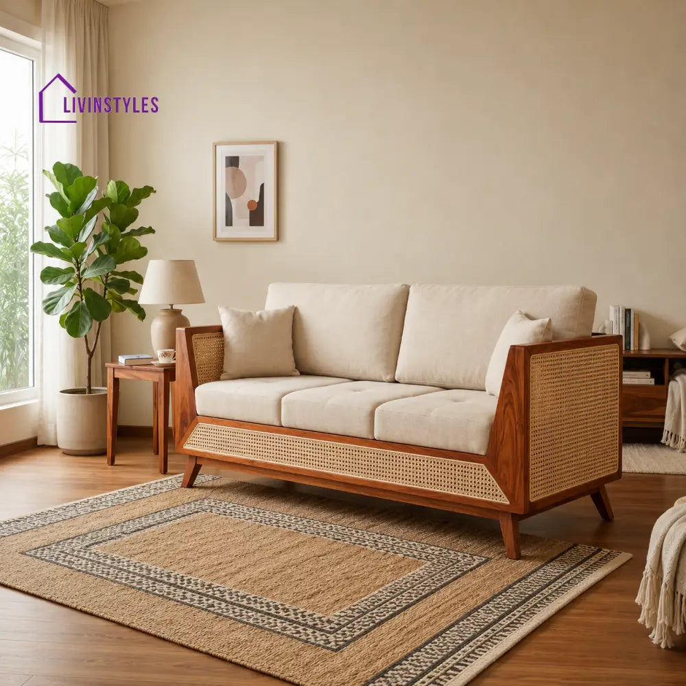 Sakshi Sheesham Wood and Cane Sofa for Living Room