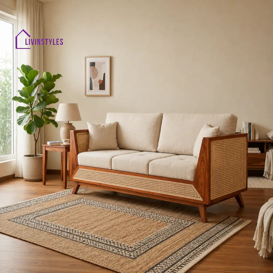 Sakshi Sheesham Wood and Cane Sofa for Living Room