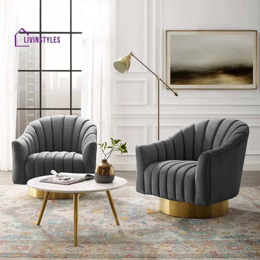 Sakshi Vertical Tufted Velvet Chair For Living Room - Set Of 2 Grey