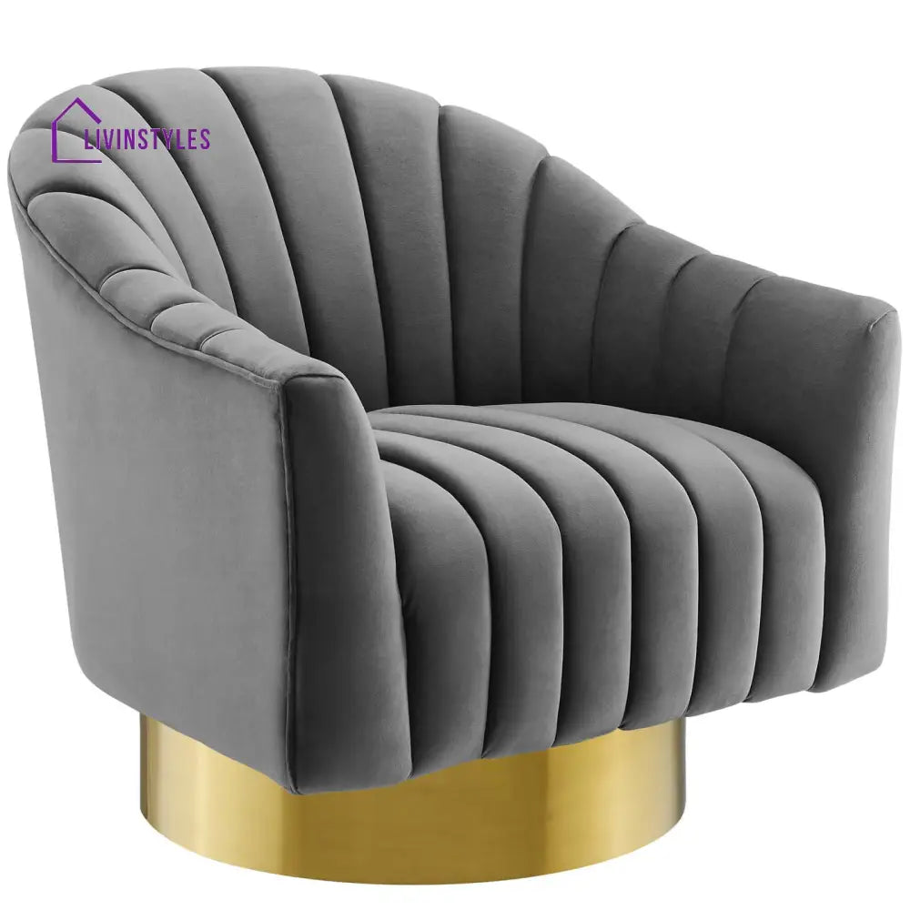 Sakshi Vertical Tufted Velvet Chair For Living Room - Set Of 2 Grey