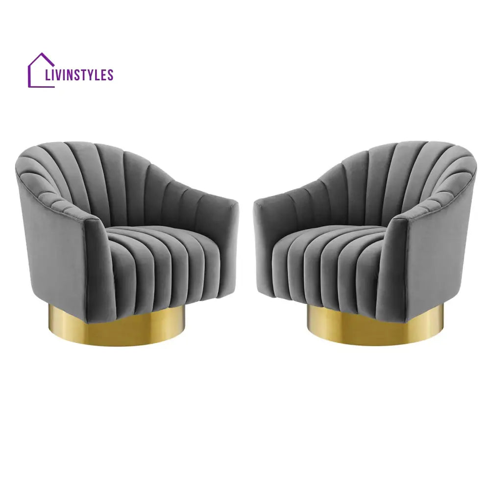 Sakshi Vertical Tufted Velvet Chair For Living Room - Set Of 2 Grey