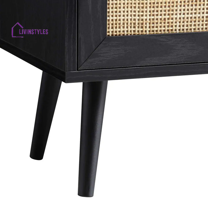 Frances Woven Rattan Bookcase with Doors Black Bookcases & Shelves