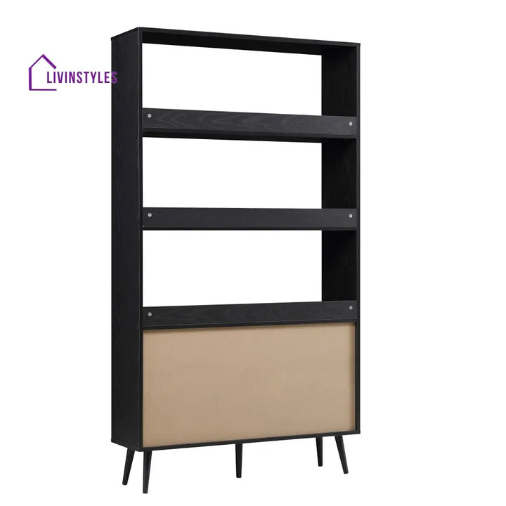 Frances Woven Rattan Bookcase with Doors Black Bookcases & Shelves
