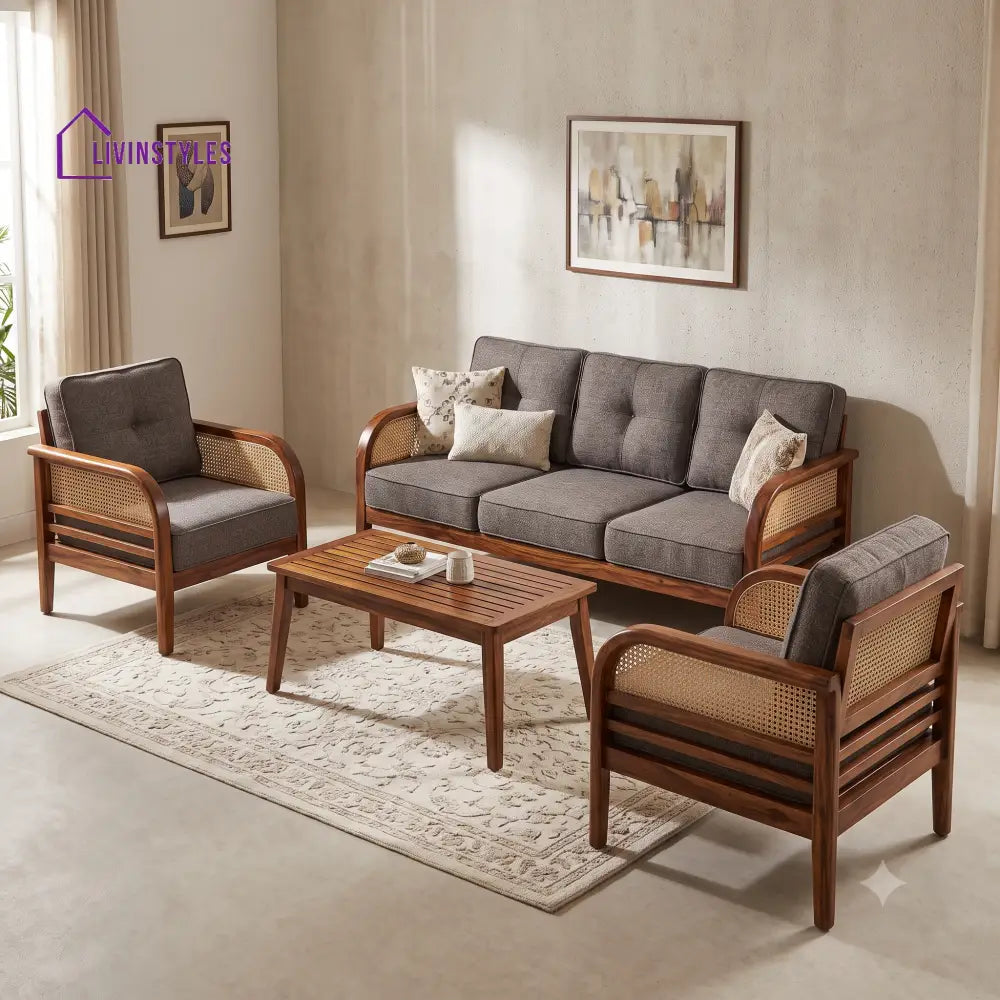 Sakthi Wooden Sofa Set | 3 + 1 + 1 Sheesham Wood Sofa Set for Living Room