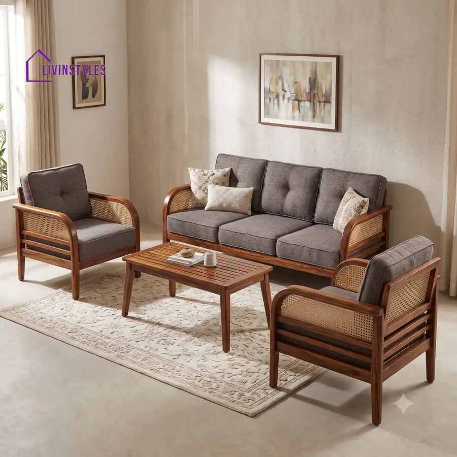 Sakthi Wooden Sofa Set | 3 + 1 + 1 Sheesham Wood Sofa Set for Living Room