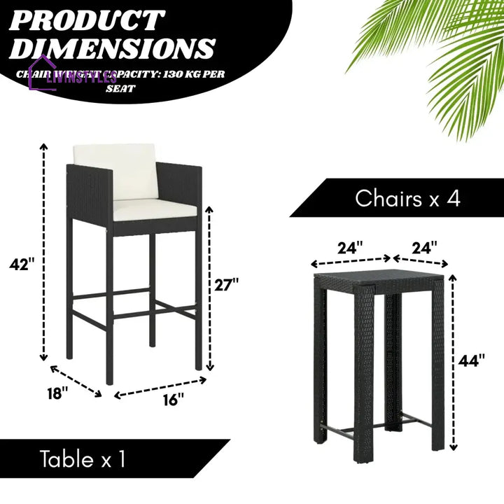 Sakura 5-Piece Outdoor Rattan Wicker Bar Set - Bar Set