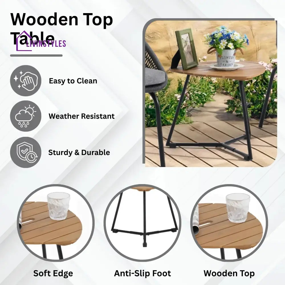 Salma 3 Piece Garden Outdoor Rope Patio Set - Patio Set