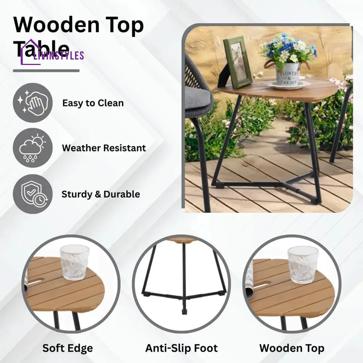 Salma 3 Piece Garden Outdoor Rope Patio Set - Patio Set