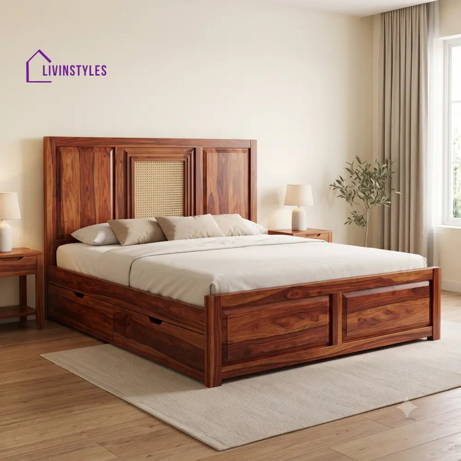 Salome Premium Wooden Bed with Drawer Storage | King Size Bed & Queen Size Bed Online