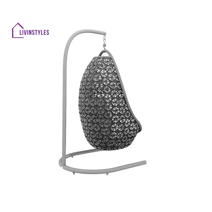 Salome Single Seater Hanging Swing With Stand For Balcony Garden Swing (Black + Grey) - Swings