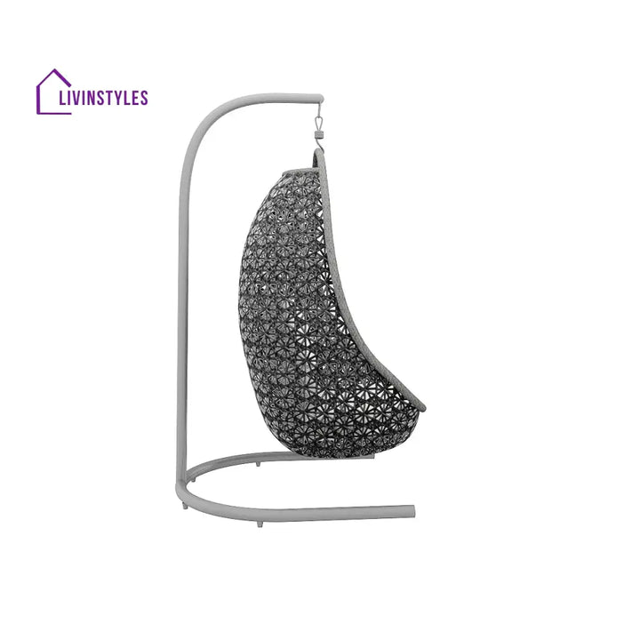 Salome Single Seater Hanging Swing With Stand For Balcony Garden Swing (Black + Grey) - Swings