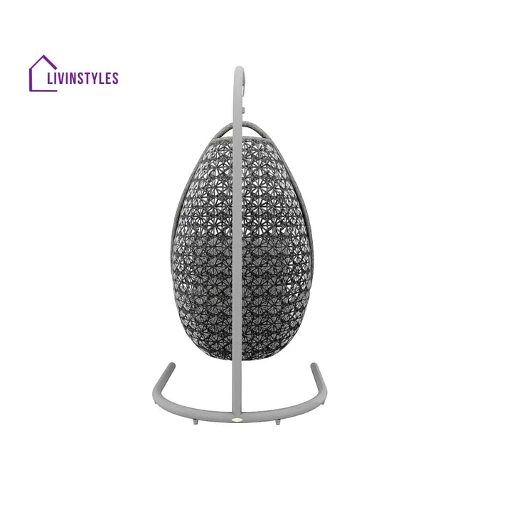 Salome Single Seater Hanging Swing With Stand For Balcony Garden Swing (Black + Grey) - Swings