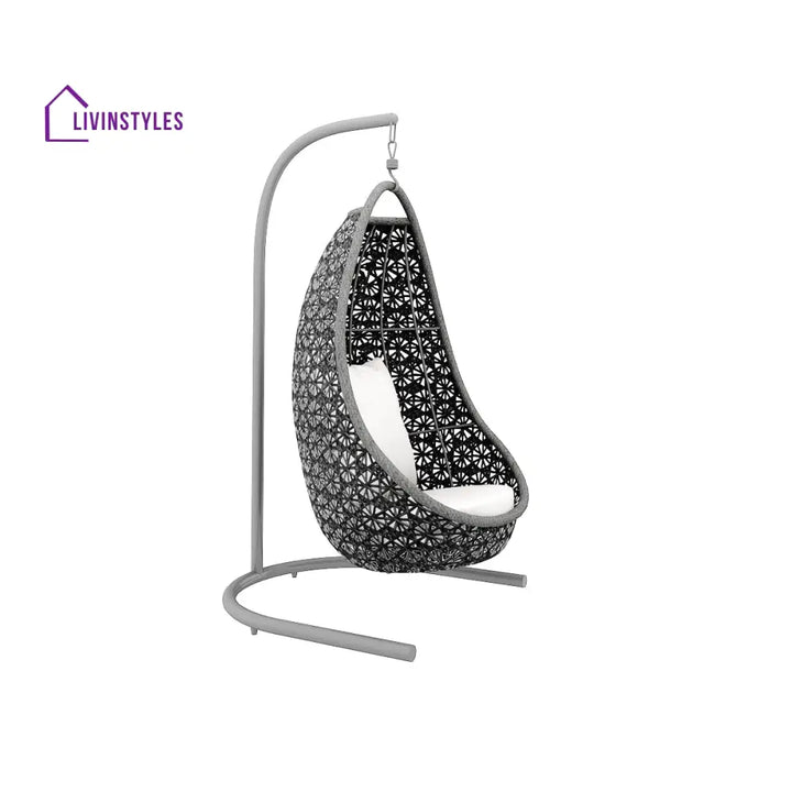 Salome Single Seater Hanging Swing With Stand For Balcony Garden Swing (Black + Grey) - Swings