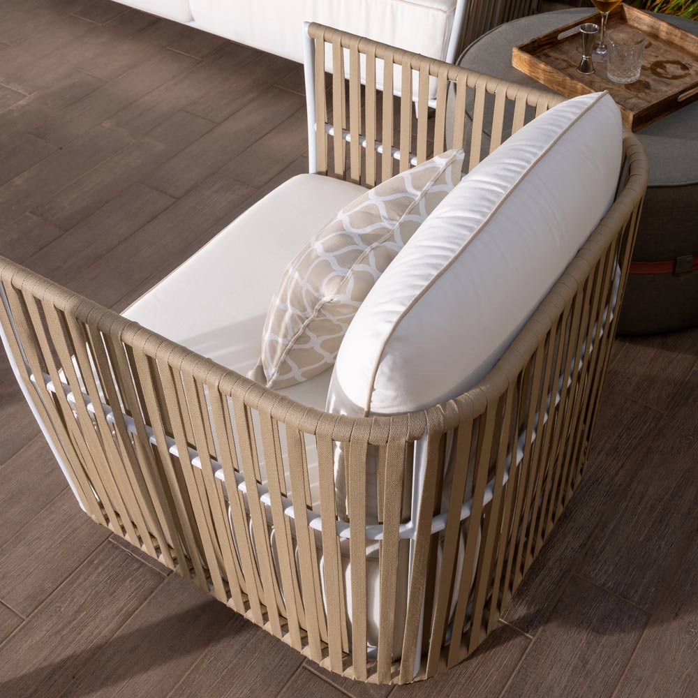 Swoop Outdoor Garden Balcony Sofa Set 2 Seater, 2 Single seater and 1 Table Set (Beige + White)