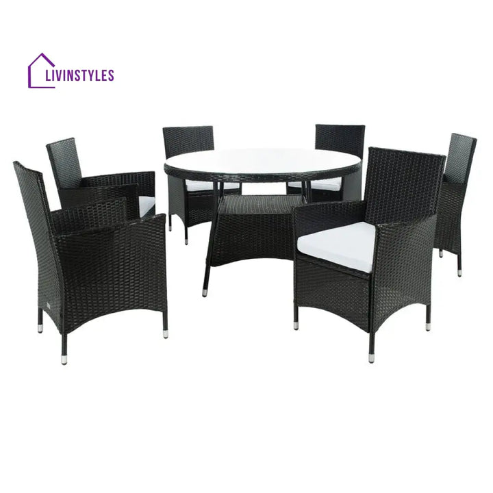 Salvatrice Outdoor Patio Dining Set 6 Chairs and 1 Table (Black) - Dining sets