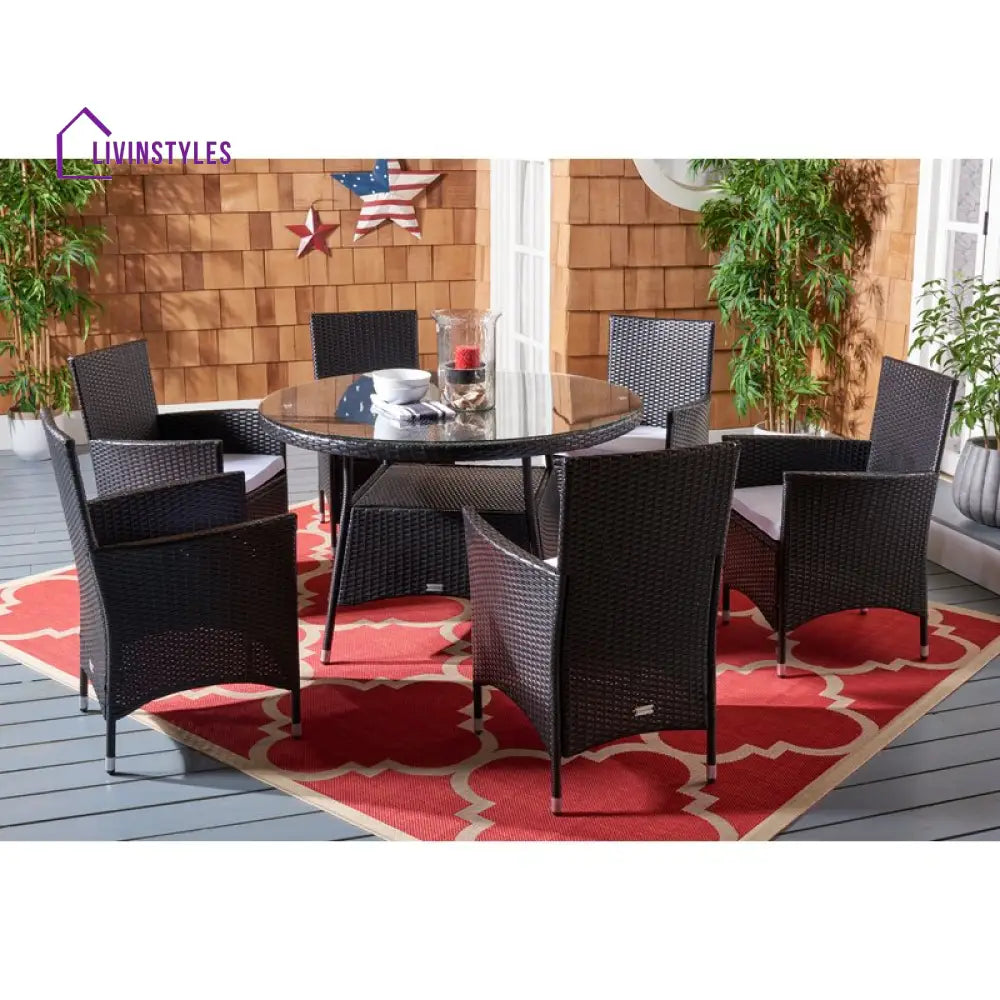 Salvatrice Outdoor Patio Dining Set 6 Chairs and 1 Table (Black) - Dining sets