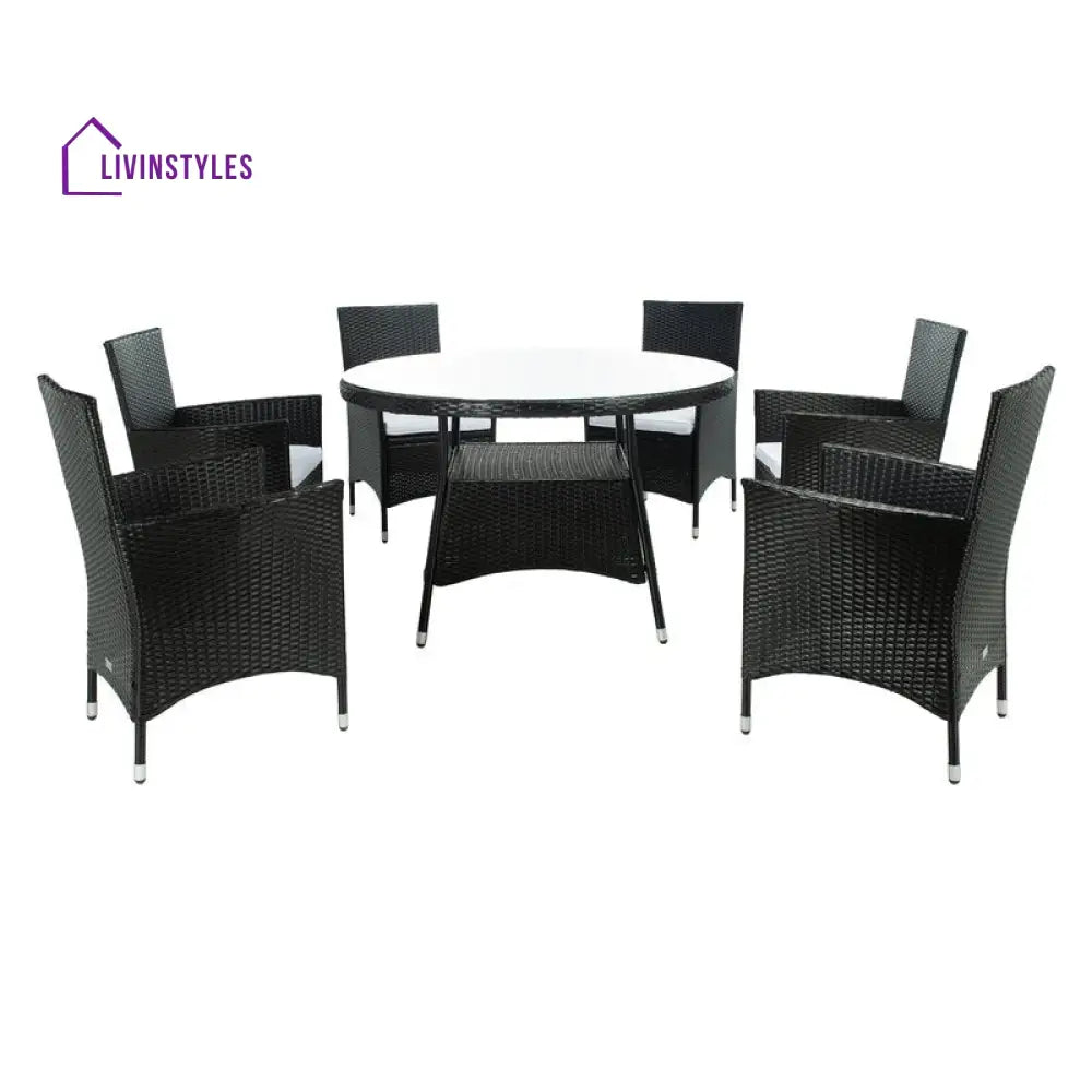 Salvatrice Outdoor Patio Dining Set 6 Chairs and 1 Table (Black) - Dining sets