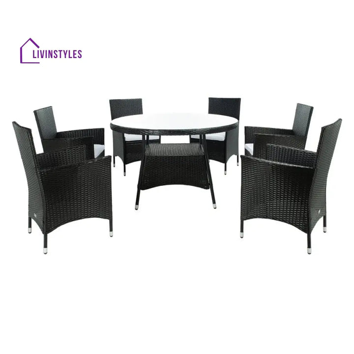Salvatrice Outdoor Patio Dining Set 6 Chairs and 1 Table (Black) - Dining sets