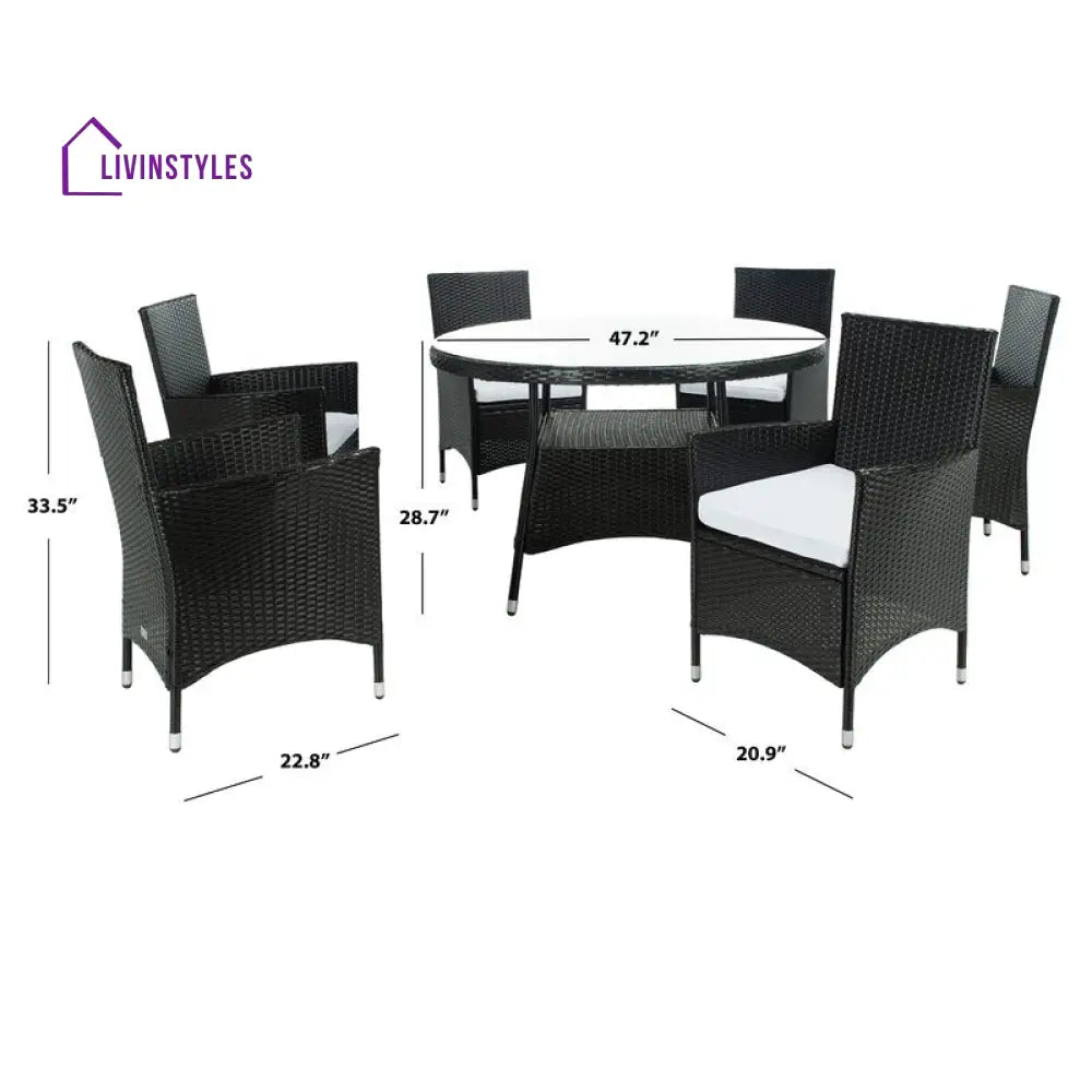 Salvatrice Outdoor Patio Dining Set 6 Chairs and 1 Table (Black) - Dining sets