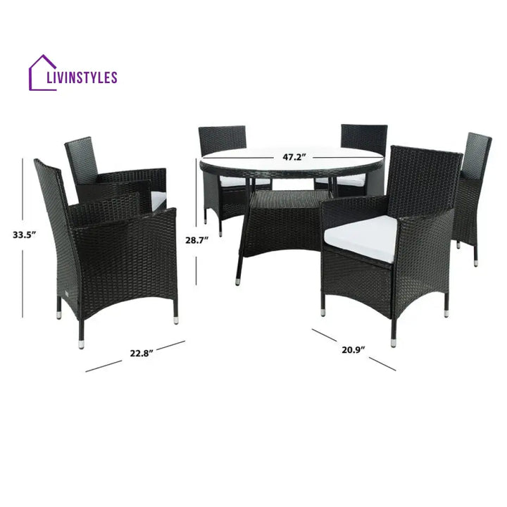 Salvatrice Outdoor Patio Dining Set 6 Chairs and 1 Table (Black) - Dining sets