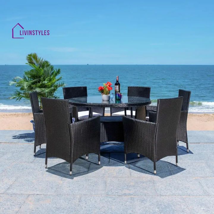 Salvatrice Outdoor Patio Dining Set 6 Chairs and 1 Table (Black) - Dining sets