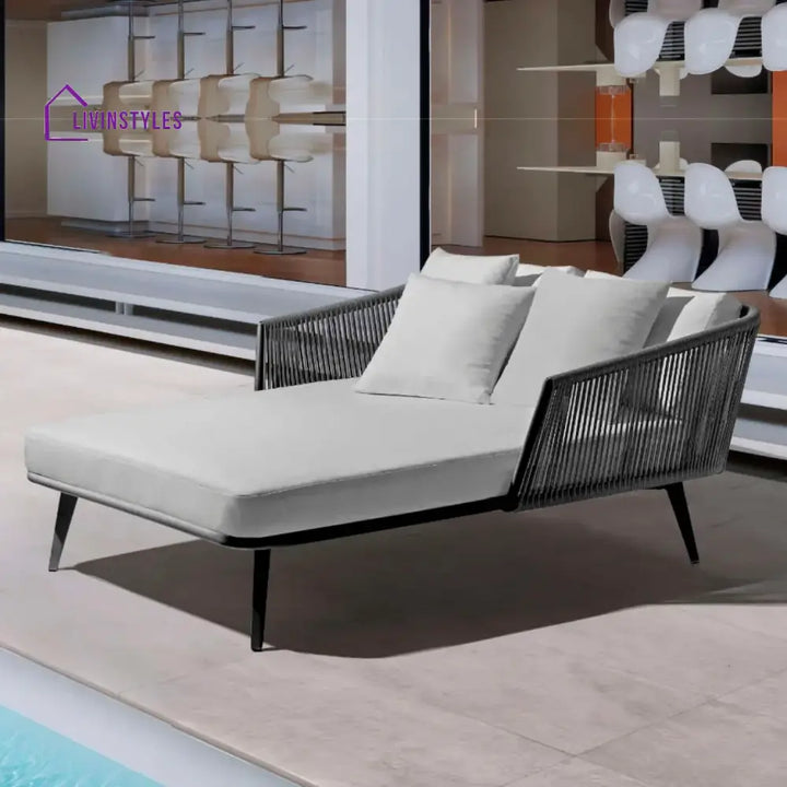 Salwa Outdoor Black Rope Patio Daybed with Comfortable Grey Cushion - Daybed