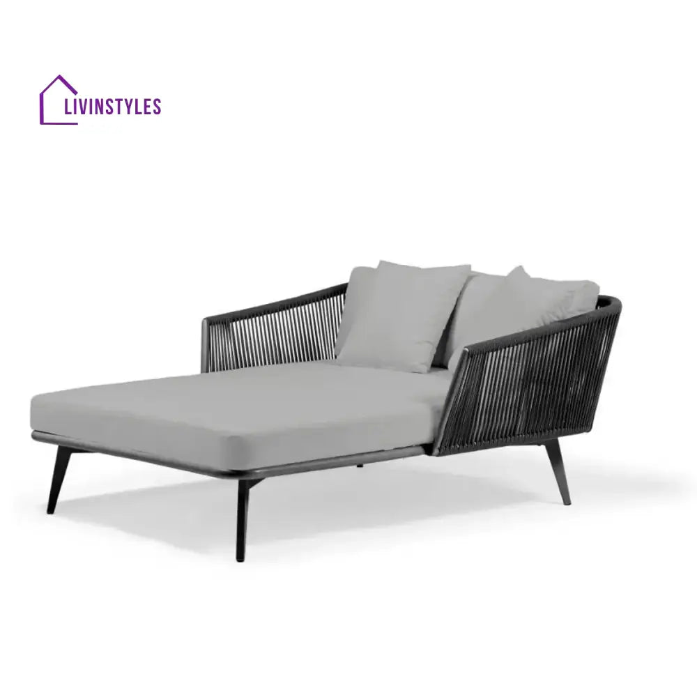 Salwa Outdoor Black Rope Patio Daybed with Comfortable Grey Cushion - Daybed