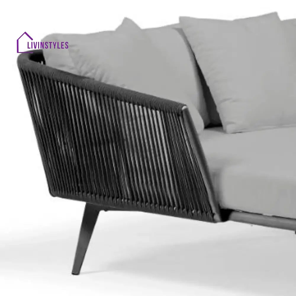 Salwa Outdoor Black Rope Patio Daybed with Comfortable Grey Cushion - Daybed