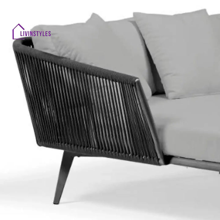 Salwa Outdoor Black Rope Patio Daybed with Comfortable Grey Cushion - Daybed