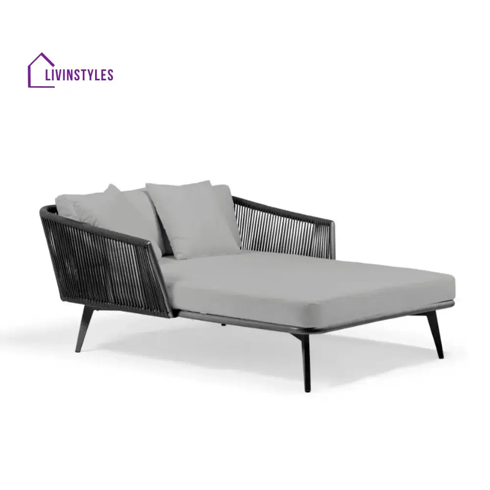 Salwa Outdoor Black Rope Patio Daybed with Comfortable Grey Cushion - Daybed