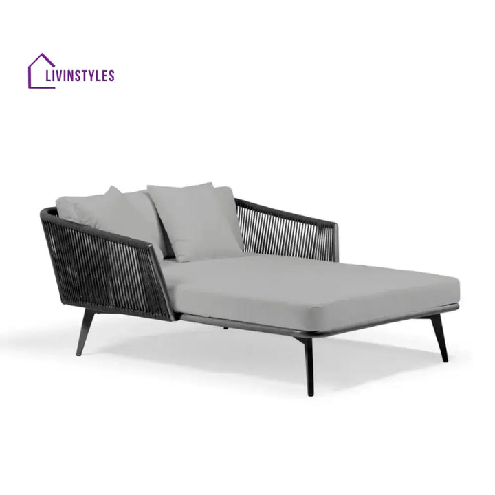 Salwa Outdoor Black Rope Patio Daybed with Comfortable Grey Cushion - Daybed