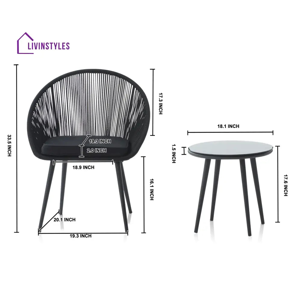 Sam Outdoor Patio Seating Set 2 Chairs and 1 Table Set (Black) Braided & Rope - Coffee Table Sets