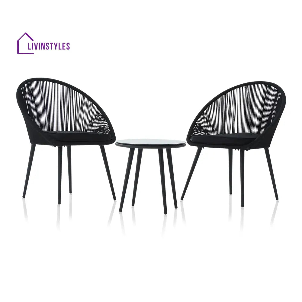 Sam Outdoor Patio Seating Set 2 Chairs and 1 Table Set (Black) Braided & Rope - Coffee Table Sets