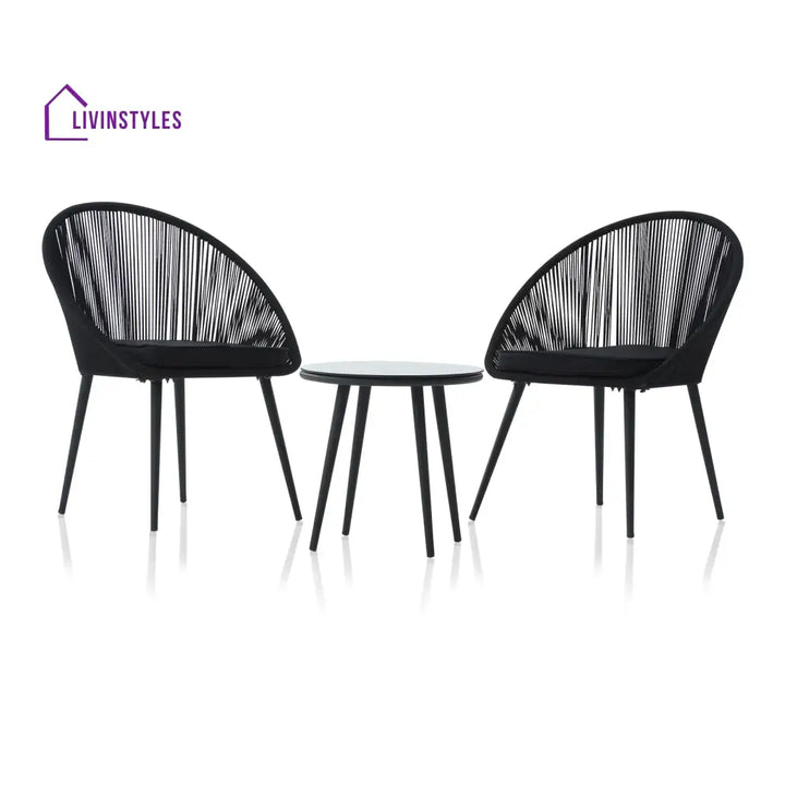 Sam Outdoor Patio Seating Set 2 Chairs and 1 Table Set (Black) Braided & Rope - Coffee Table Sets