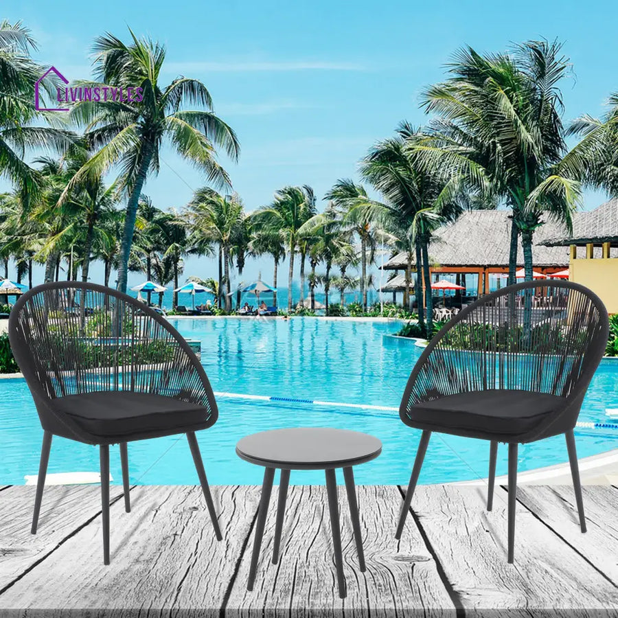 Sam Outdoor Patio Seating Set 2 Chairs and 1 Table Set (Black) Braided & Rope - Coffee Table Sets