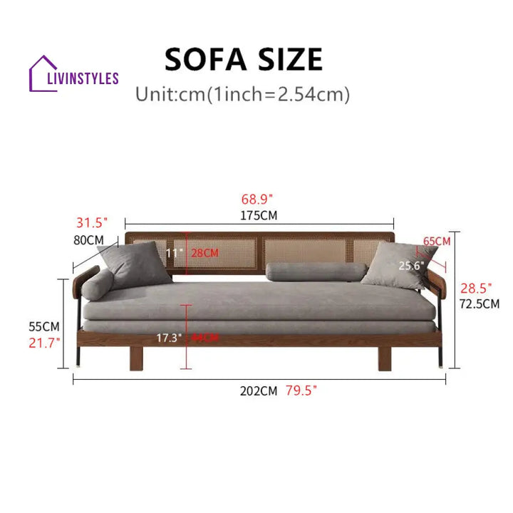 Japandi Solid Wood Minimalism Rattan Back Support Sofa Bed SOFA BED