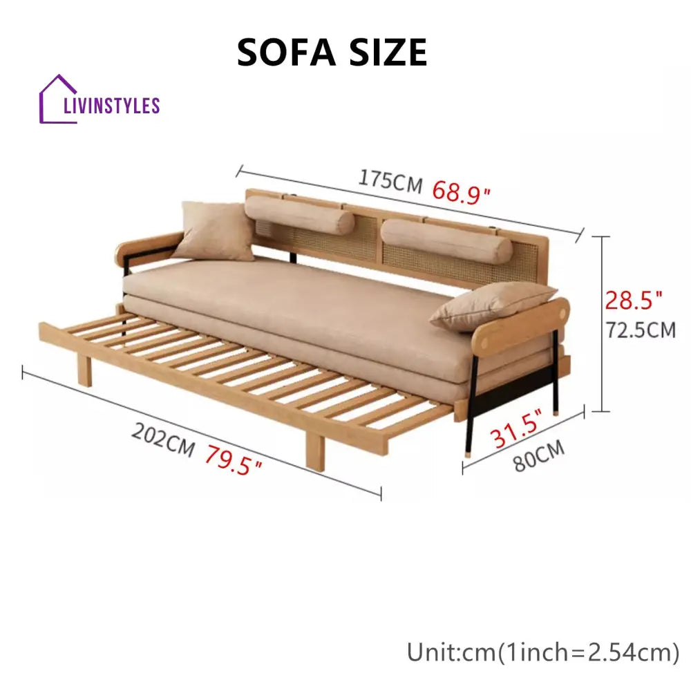 Japandi Solid Wood Minimalism Rattan Back Support Sofa Bed SOFA BED