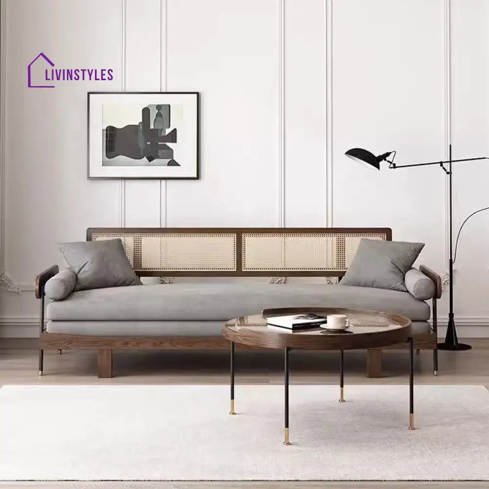 Japandi Solid Wood Minimalism Rattan Back Support Sofa Bed SOFA BED