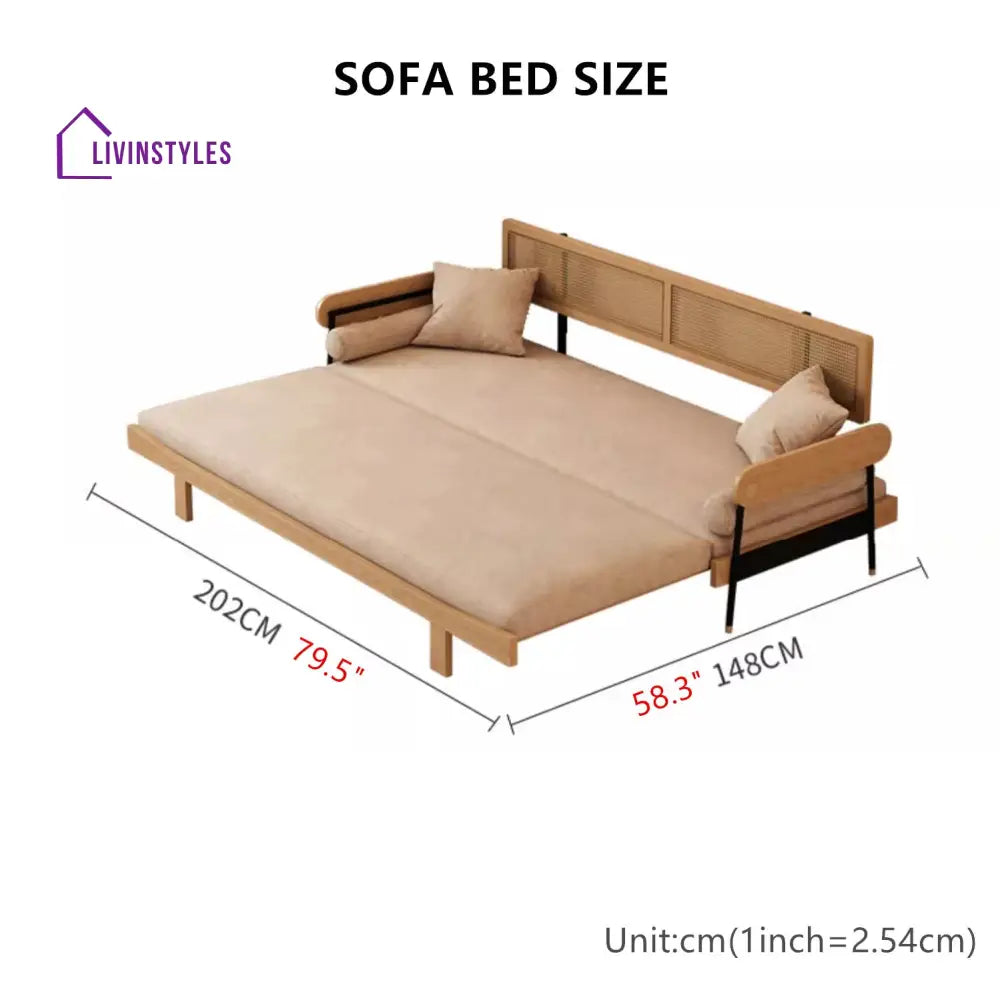 Japandi Solid Wood Minimalism Rattan Back Support Sofa Bed SOFA BED