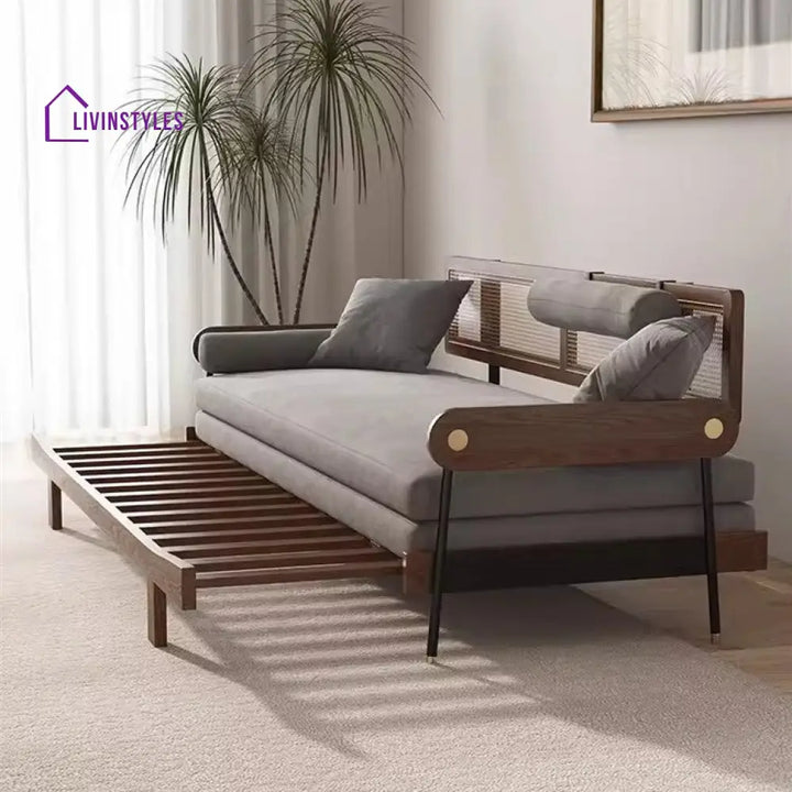 Japandi Solid Wood Minimalism Rattan Back Support Sofa Bed SOFA BED