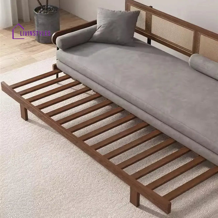 Japandi Solid Wood Minimalism Rattan Back Support Sofa Bed SOFA BED