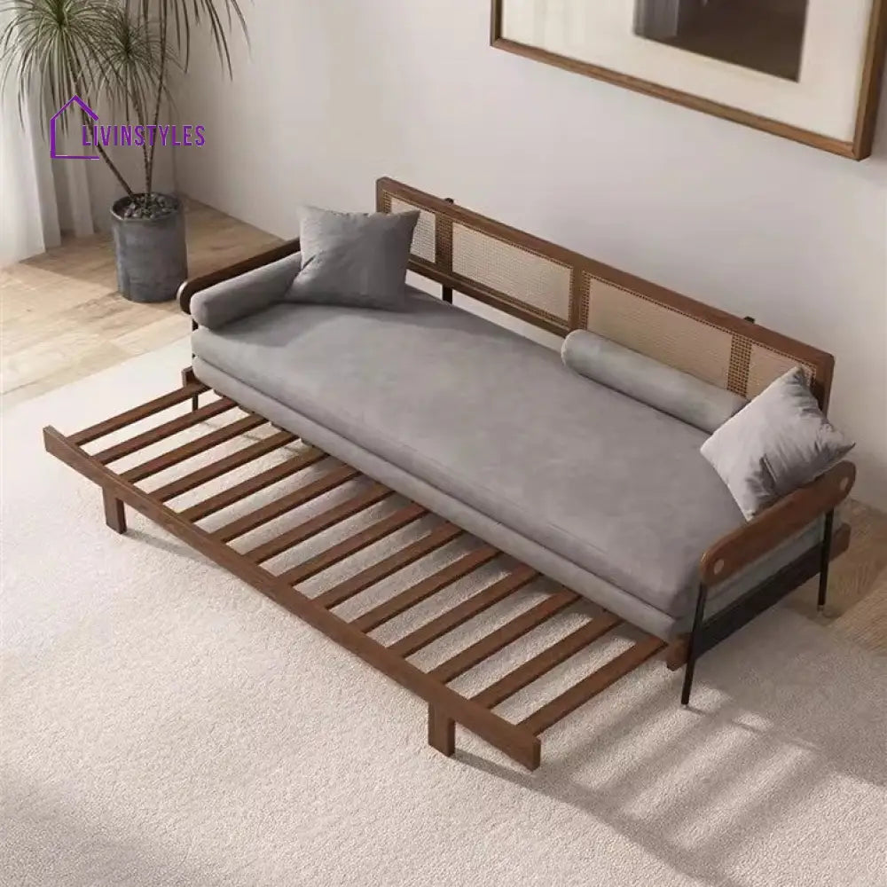 Japandi Solid Wood Minimalism Rattan Back Support Sofa Bed SOFA BED