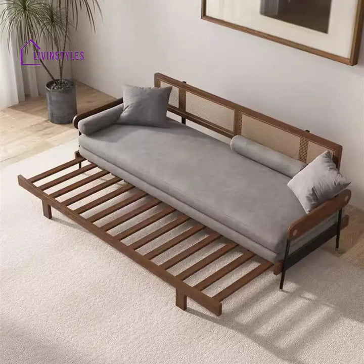 Japandi Solid Wood Minimalism Rattan Back Support Sofa Bed SOFA BED