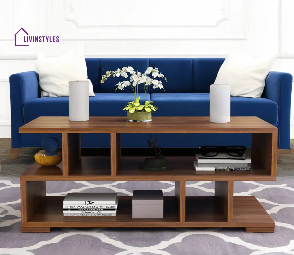 Sam Z Shaped Coffee Table with Open Shelves | Wooden Finish