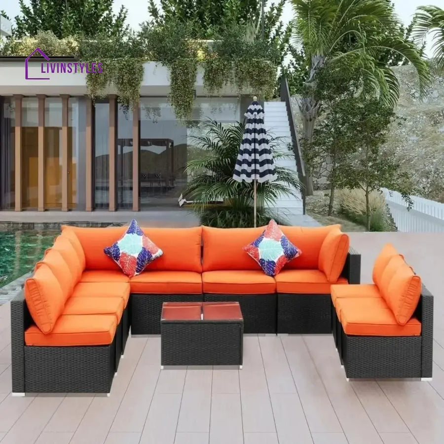 Samah Outdoor Garden Conversation Sofa Set (Black/Orange) - Sofa Set