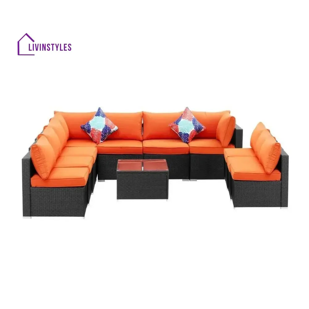 Samah Outdoor Garden Conversation Sofa Set (Black/Orange) - Sofa Set