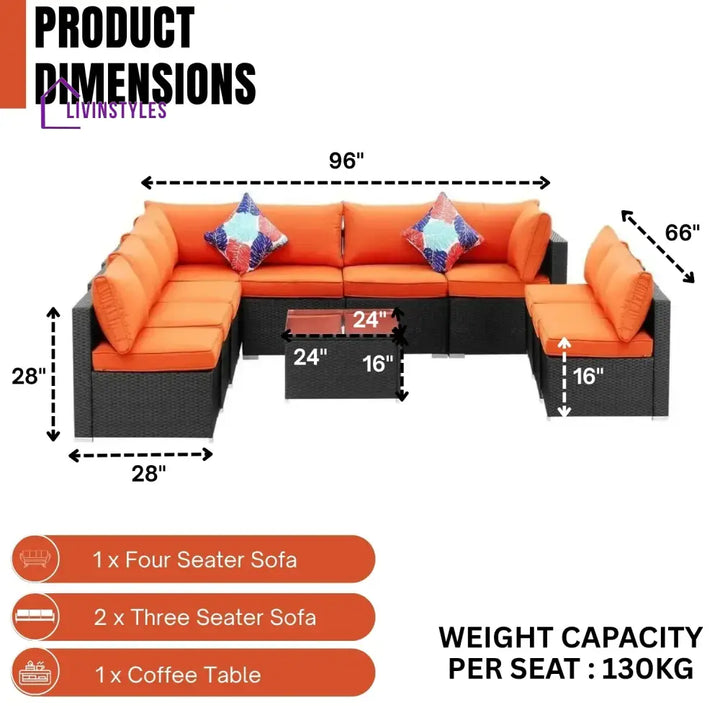 Samah Outdoor Garden Conversation Sofa Set (Black/Orange) - Sofa Set
