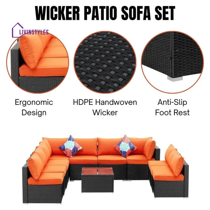 Samah Outdoor Garden Conversation Sofa Set (Black/Orange) - Sofa Set