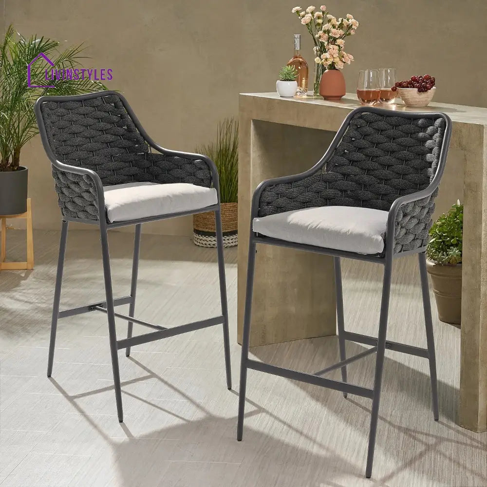 Samaira 2-Piece Outdoor Rope Bar Chairs – Stylish Comfort Built to Last - Bar Chairs