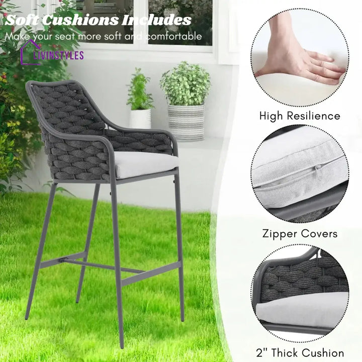 Samaira 2-Piece Outdoor Rope Bar Chairs – Stylish Comfort Built to Last - Bar Chairs